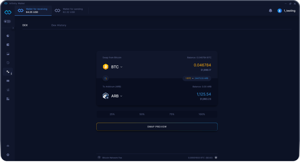 Infinity Desktop Crypto Wallet - Puente y Agregador DEX