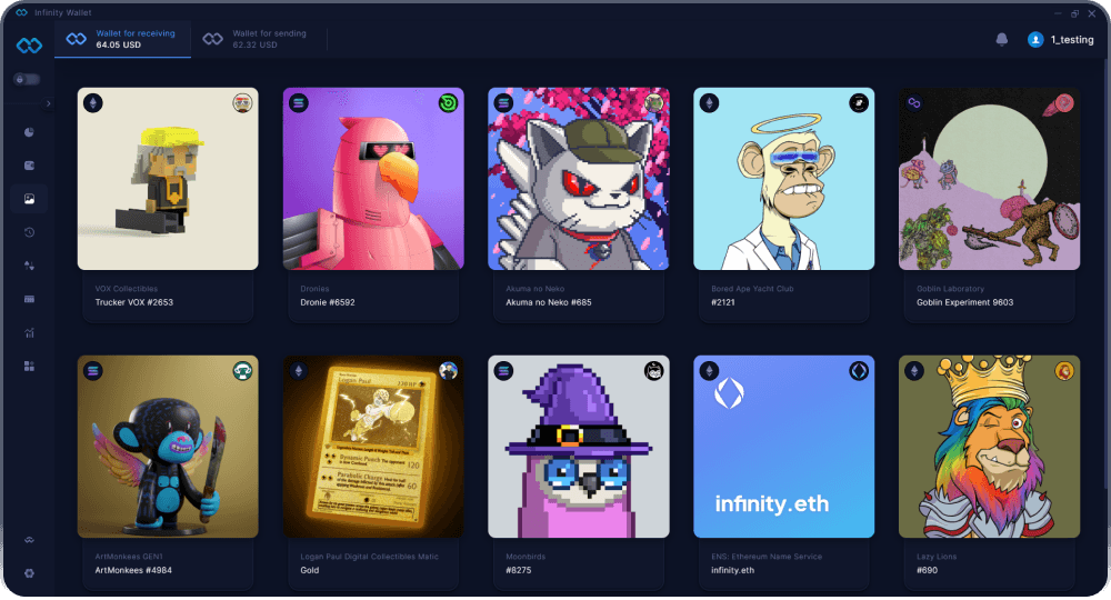 Infinity Desktop Stellar Wallet - Galleria NFT & Marketplace NFT