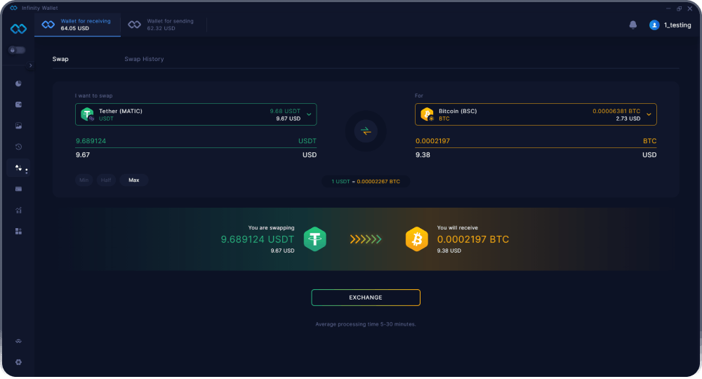 Infinity Desktop Crypto Wallet - Trocar Cripto