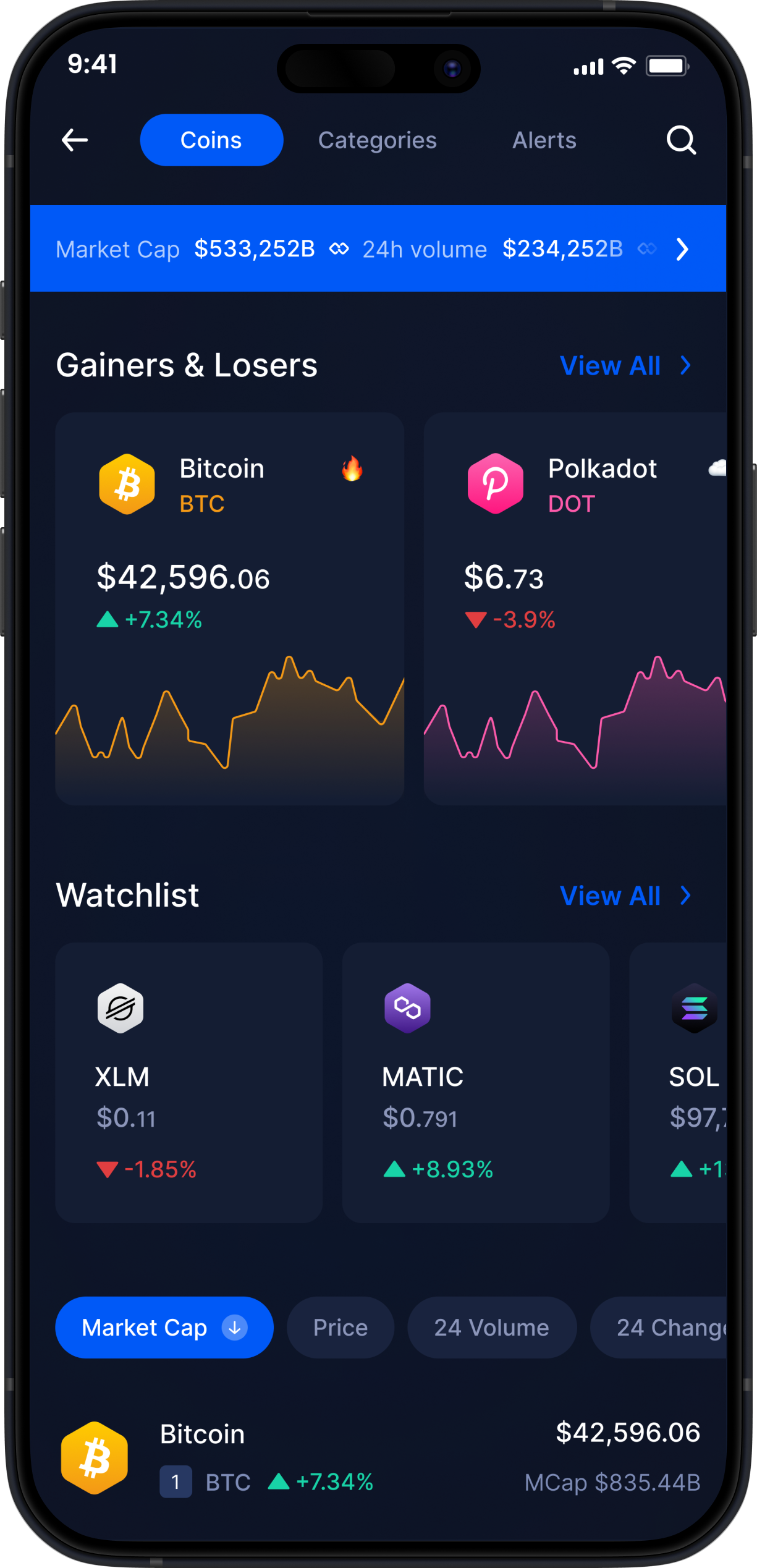 Infinity Mobile Crypto Wallet - Estadísticas y Seguimiento del Mercado de Cripto