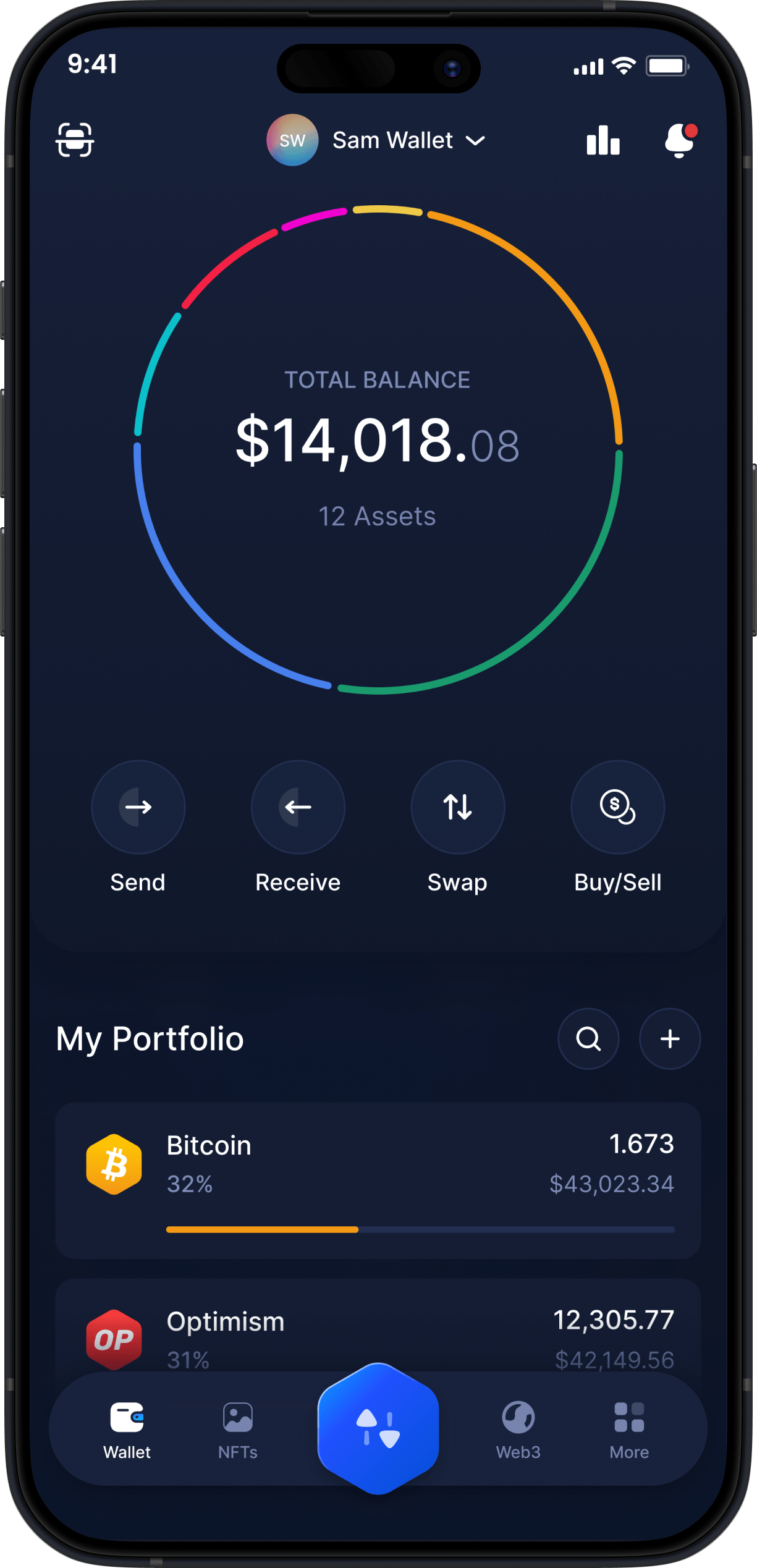 Portefeuille Mobile Crypto Infinity - Tableau de Bord DeFi