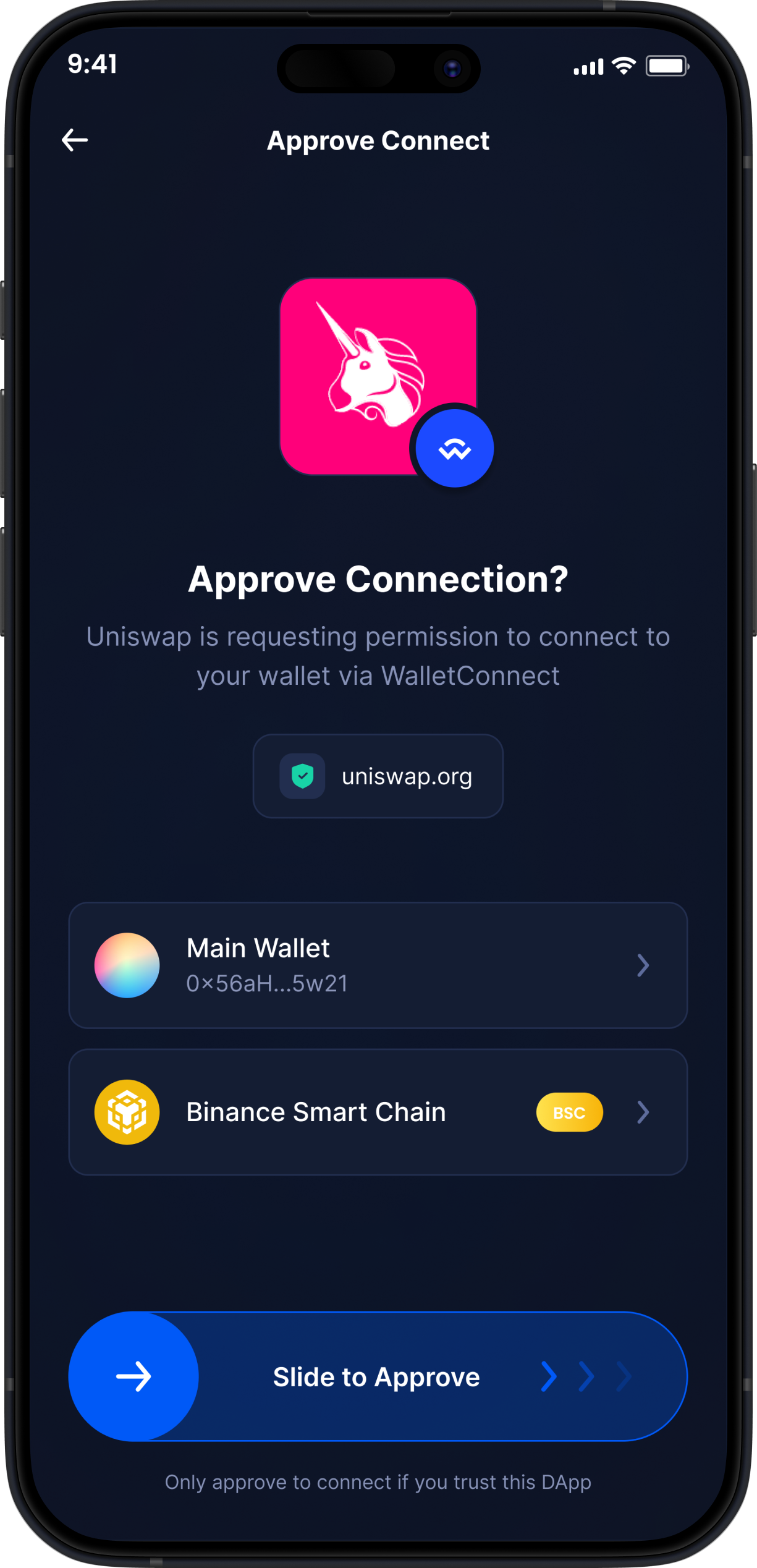 Infinity Mobile Wrapped Bitcoin Wallet - Wallet Connect