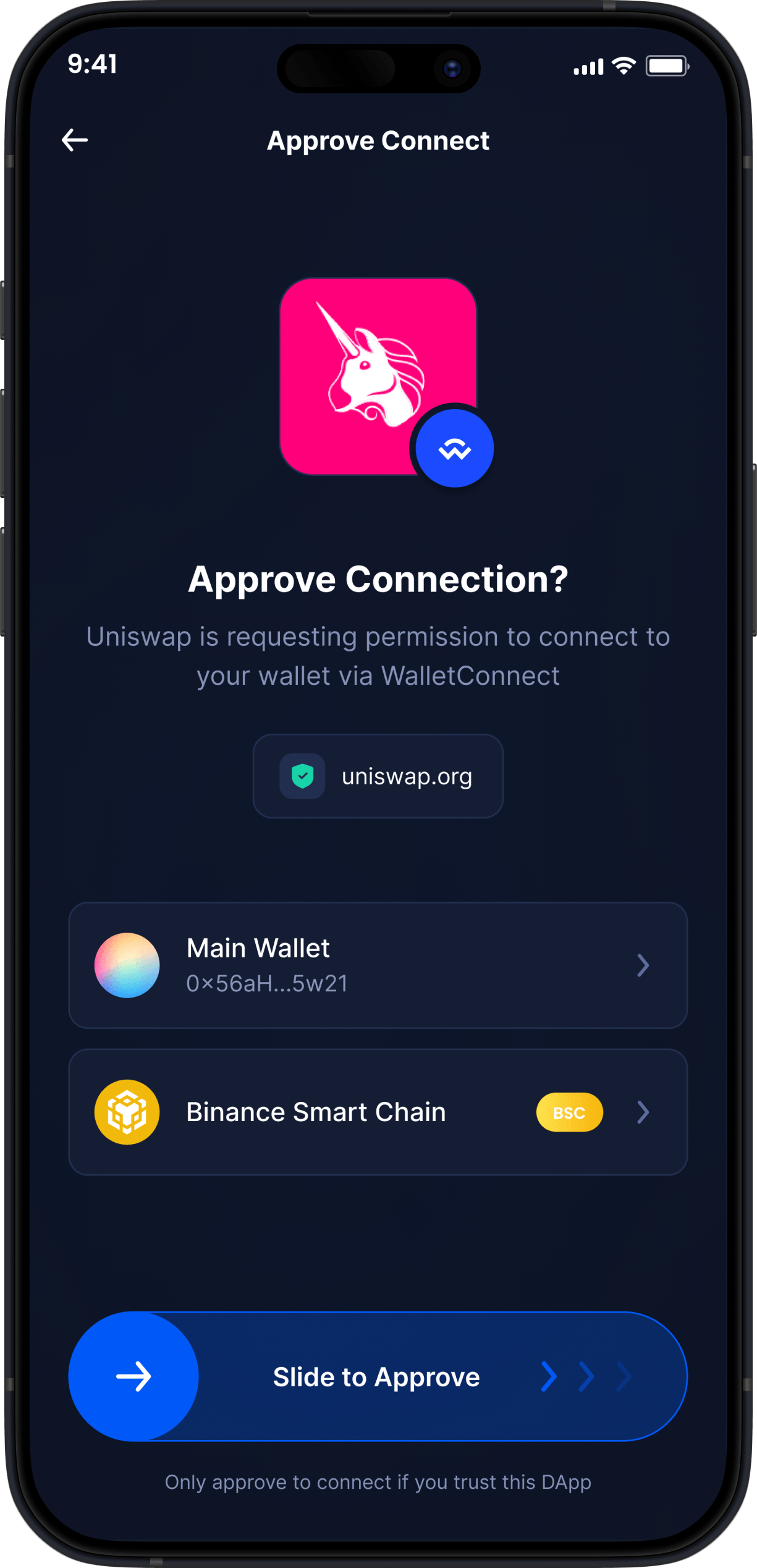 Infinity Mobile Wrapped Bitcoin Wallet - Wallet Connect