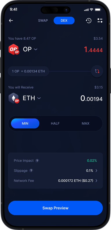 Infinity Wallet DEX Aggregator Mobile