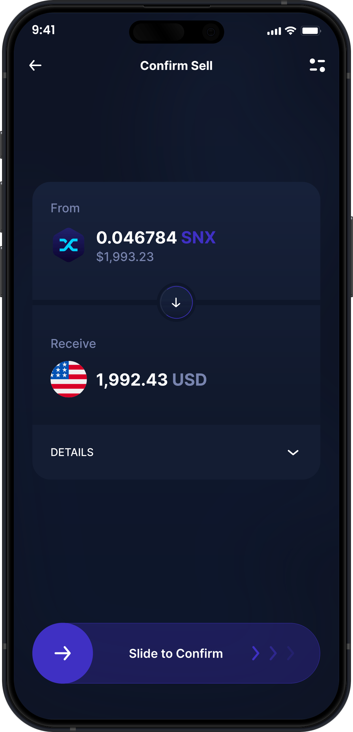 Wallet Synthetix de Escritorio de Infinity - Comprar y Vender SNX