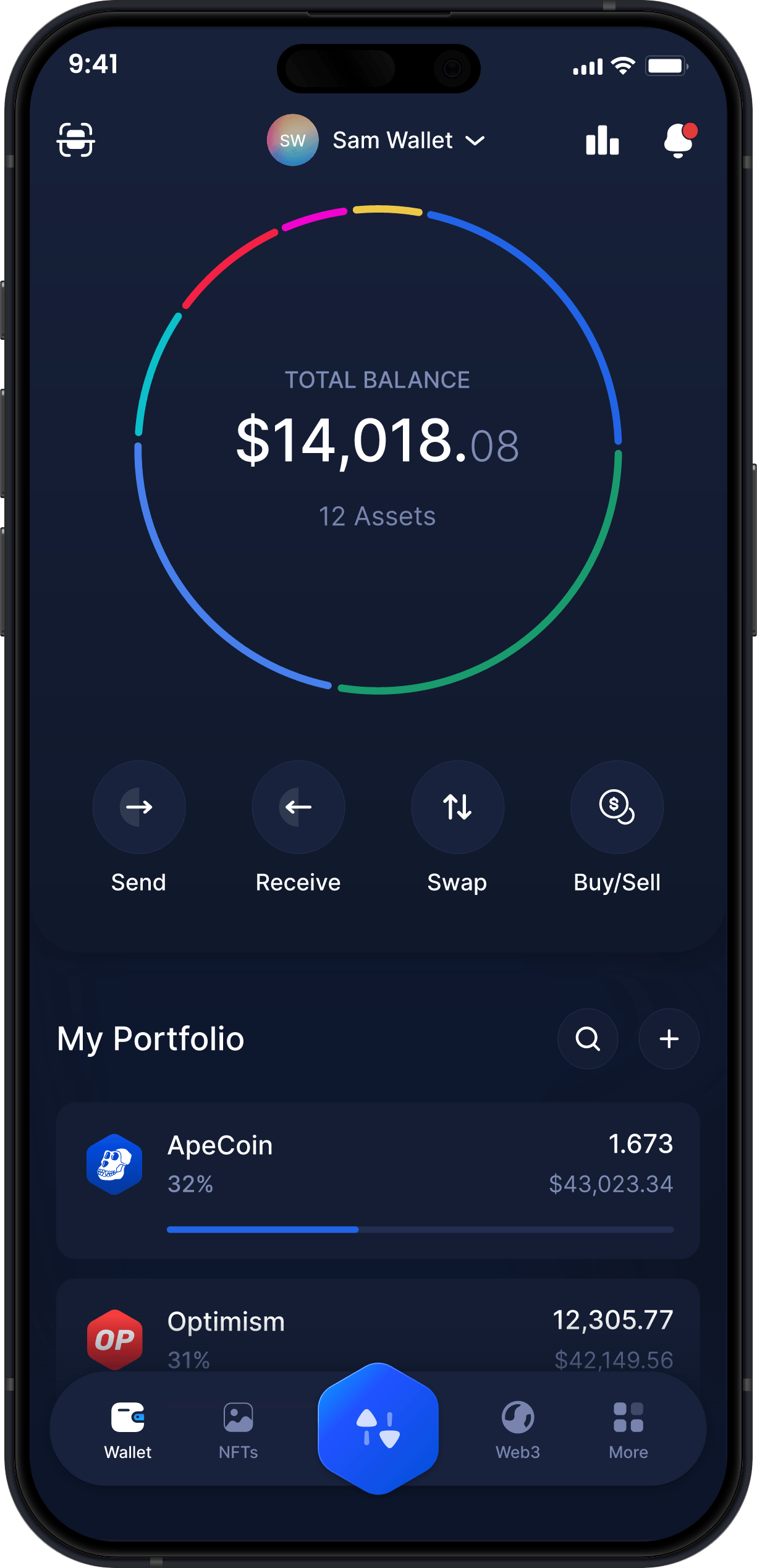 Infinity Mobile ApeCoin Wallet - APE Dashboard