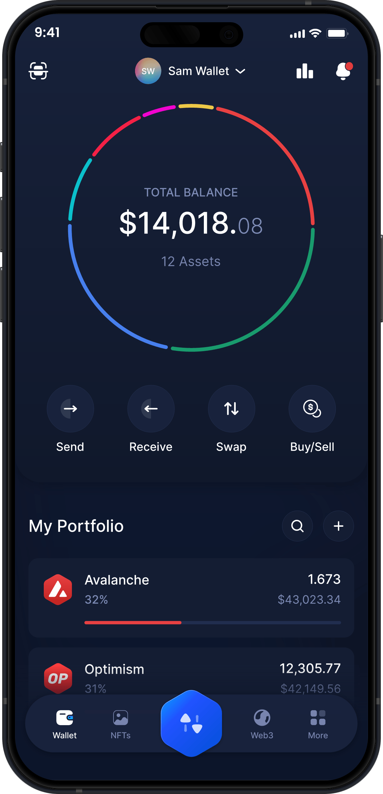 Infinity Mobile Avalanche Wallet - AVAX Dashboard