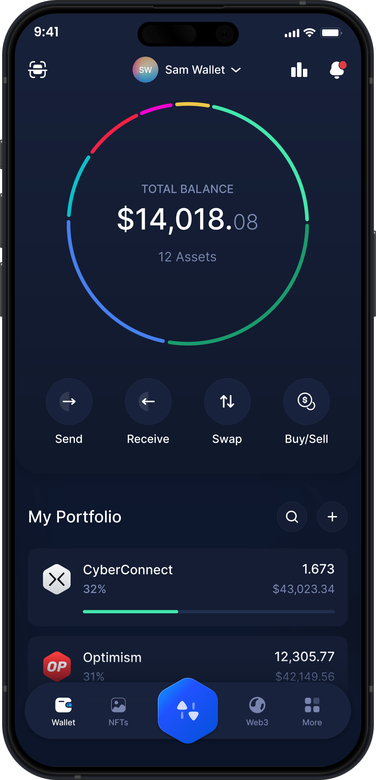 Infinity Mobile CyberConnect Wallet - Dashboard CYBER