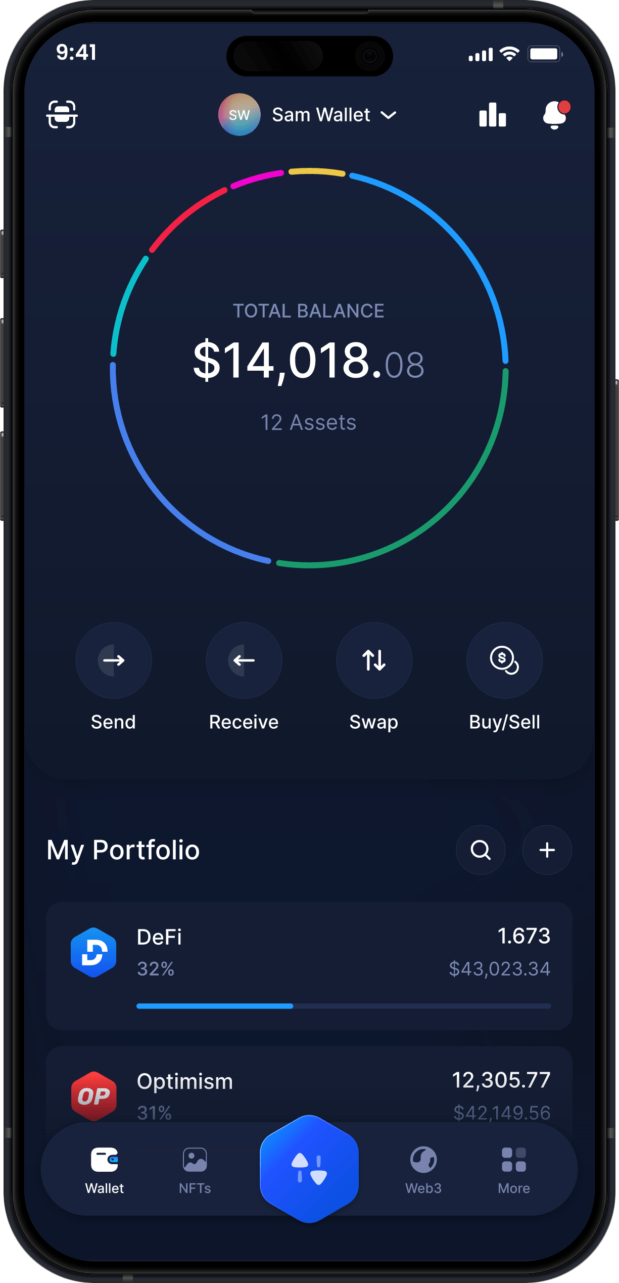 Portefeuille Mobile DeFi Infinity - Tableau de Bord DEFI