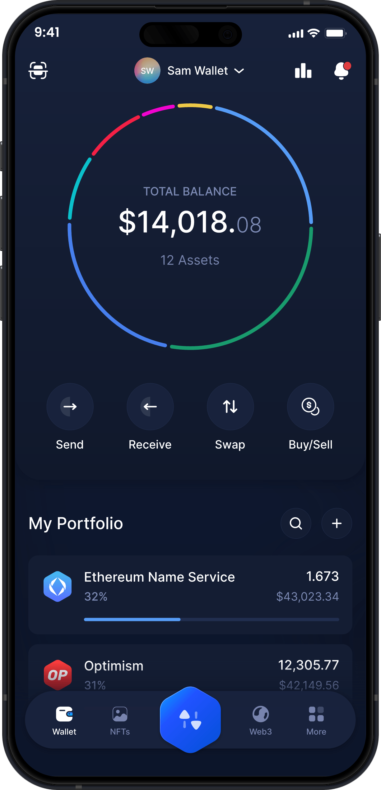 Infinity Mobile Ethereum Name Service Wallet - ENS Dashboard