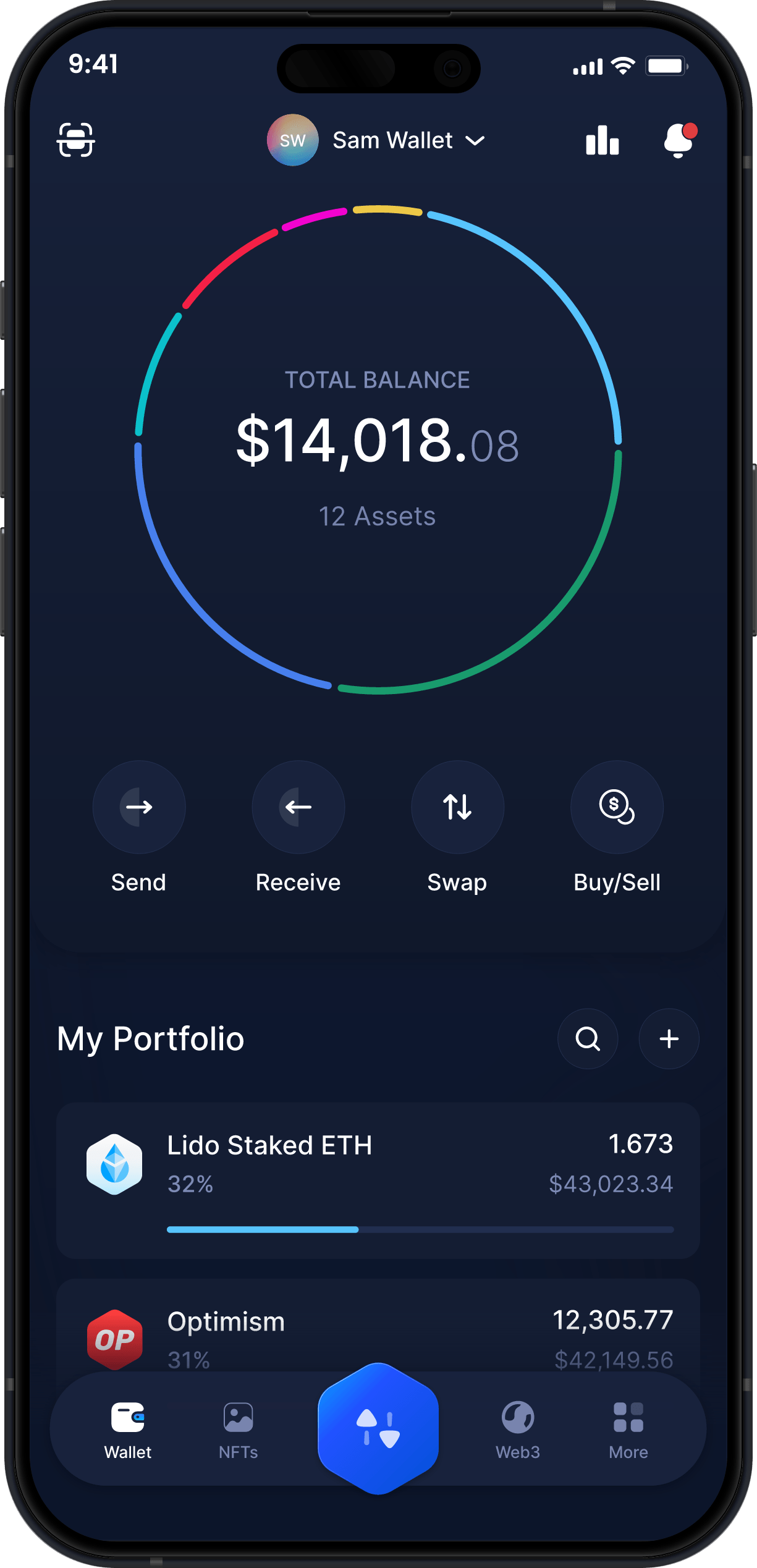 Infinity Mobile Lido Staked ETH Wallet - Dashboard stETH