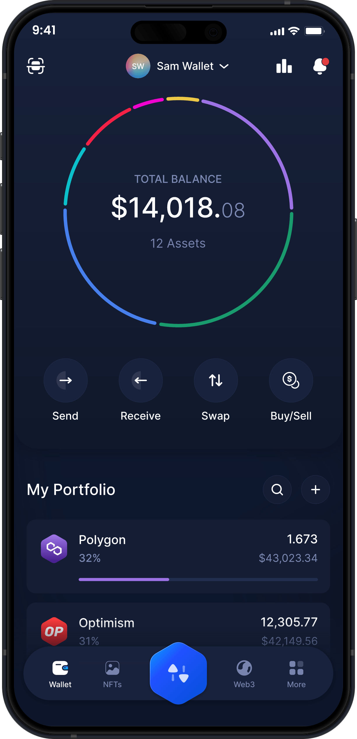 Infinity Mobile Polygon Wallet - Dashboard MATIC