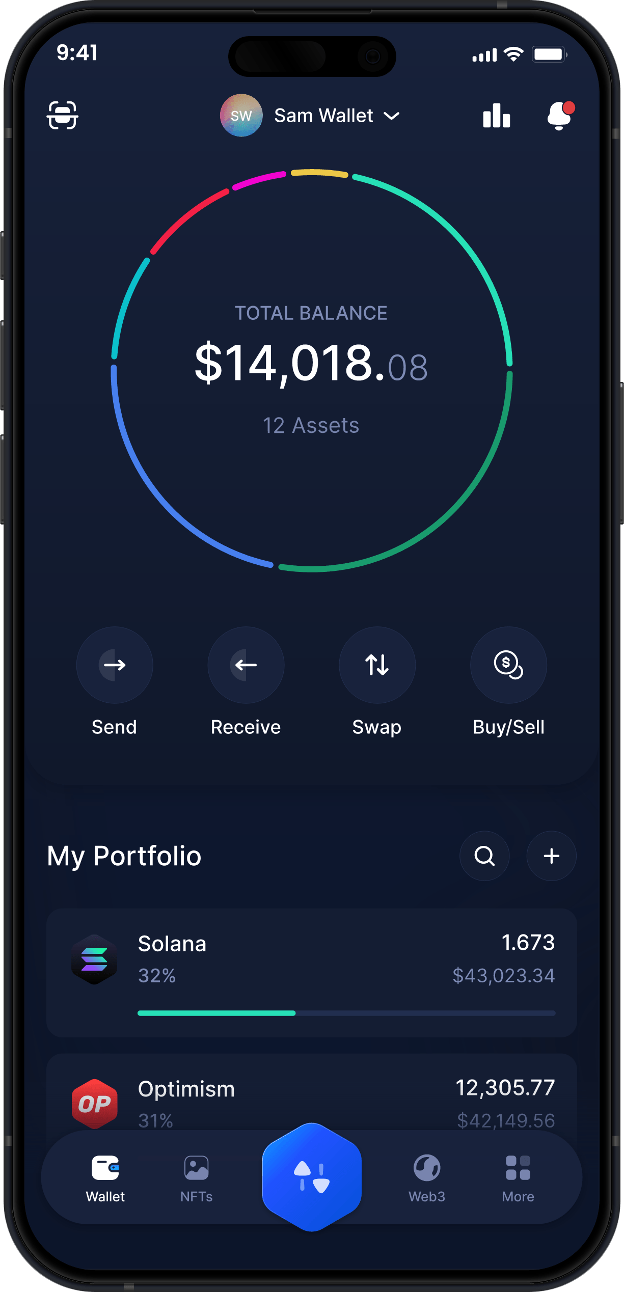 Infinity Mobile Solana Wallet - SOL Dashboard