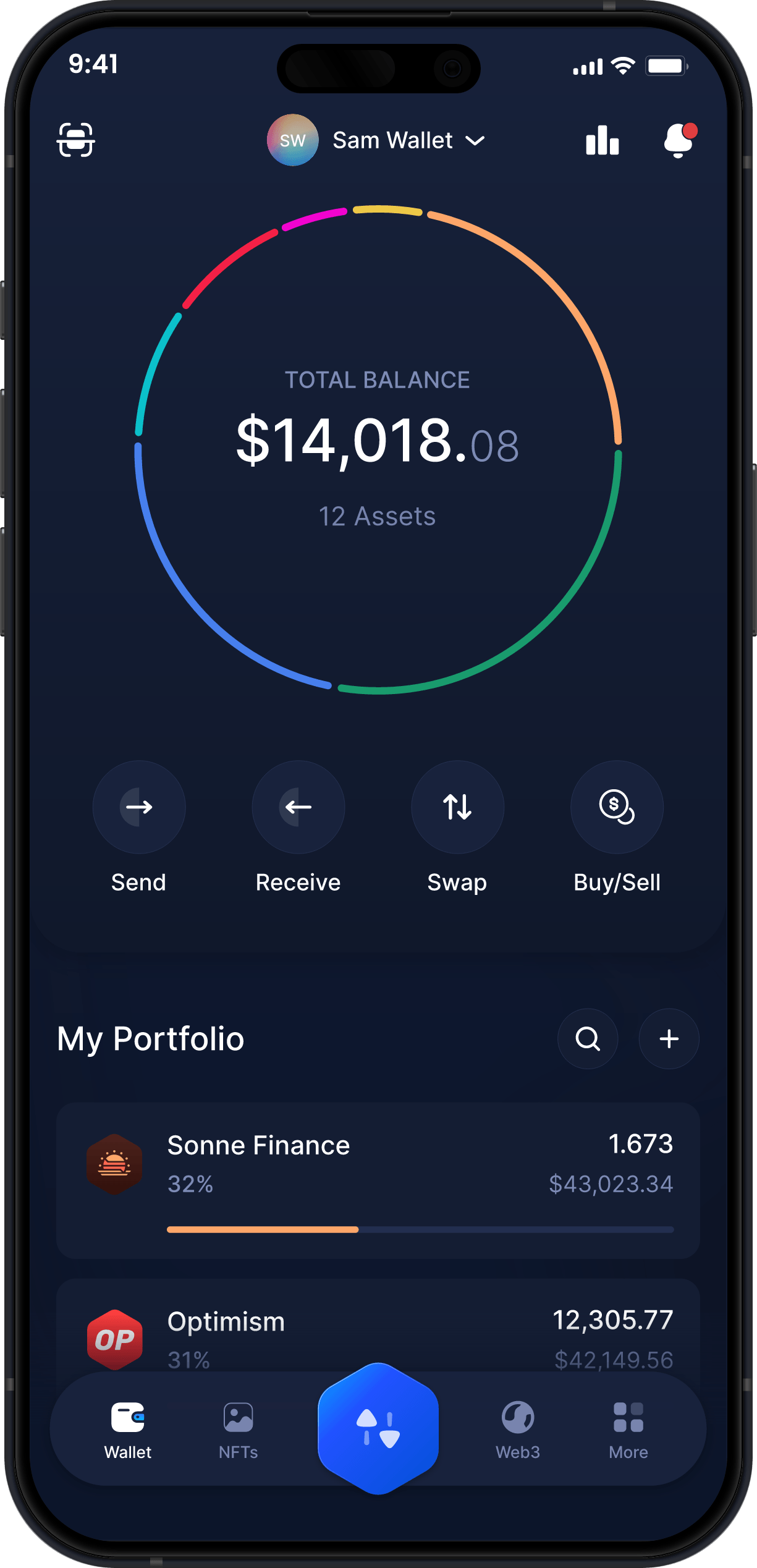 Infinity Mobile Sonne Finance Wallet - SONNE Dashboard