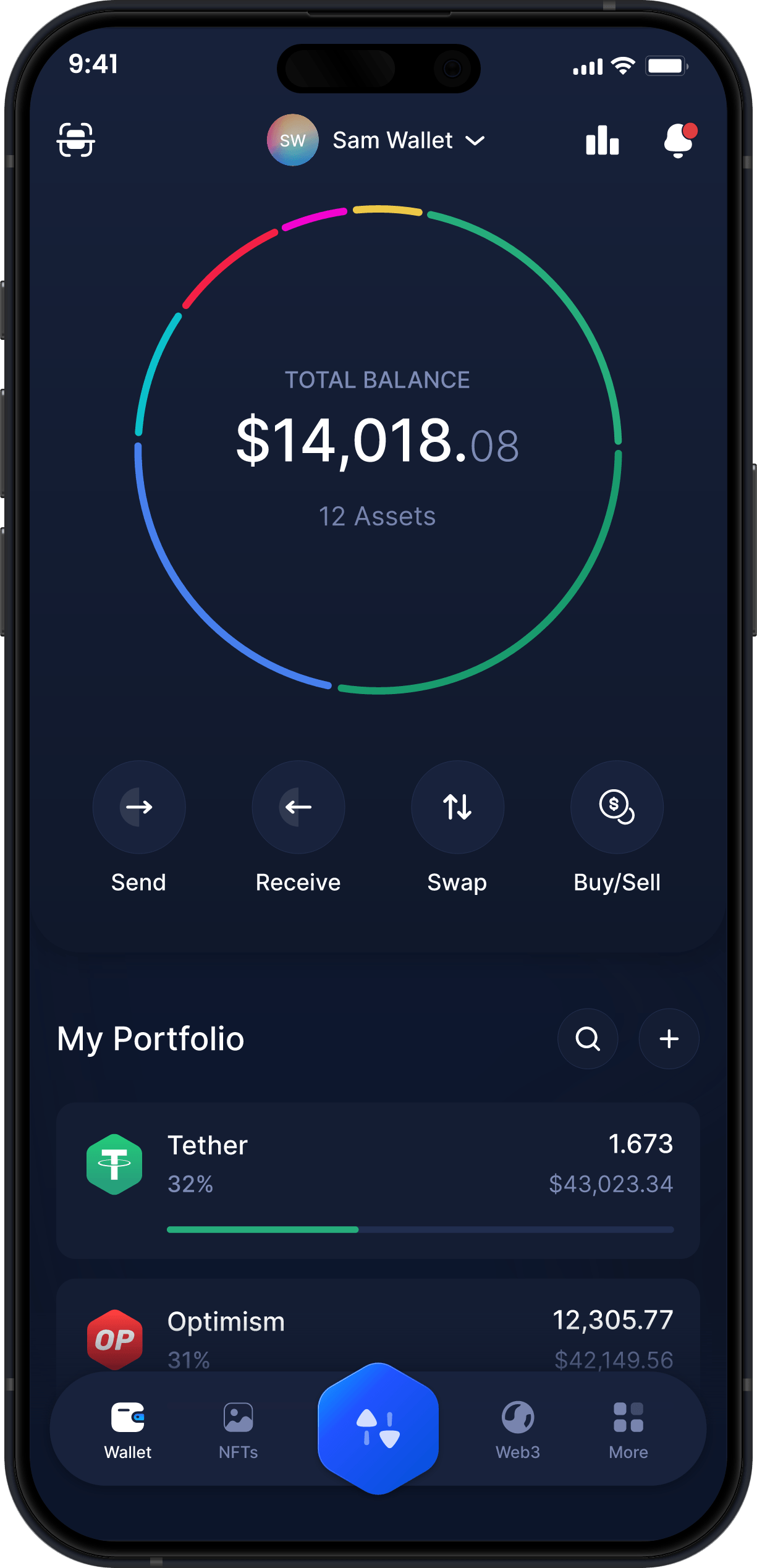 Portefeuille Mobile Tether Infinity - Tableau de Bord USDT