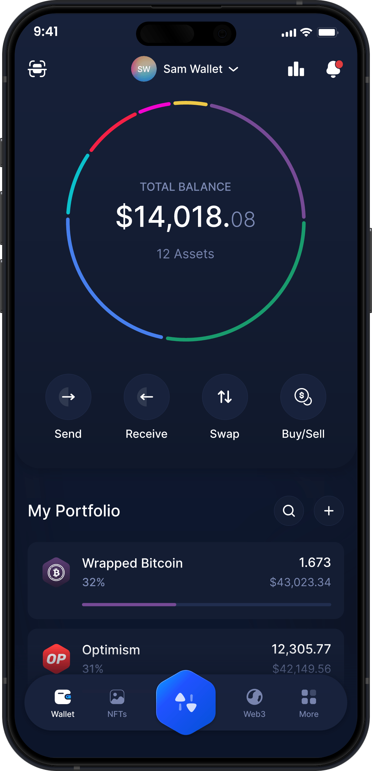 Infinity Mobile Wrapped Bitcoin Wallet - WBTC Dashboard