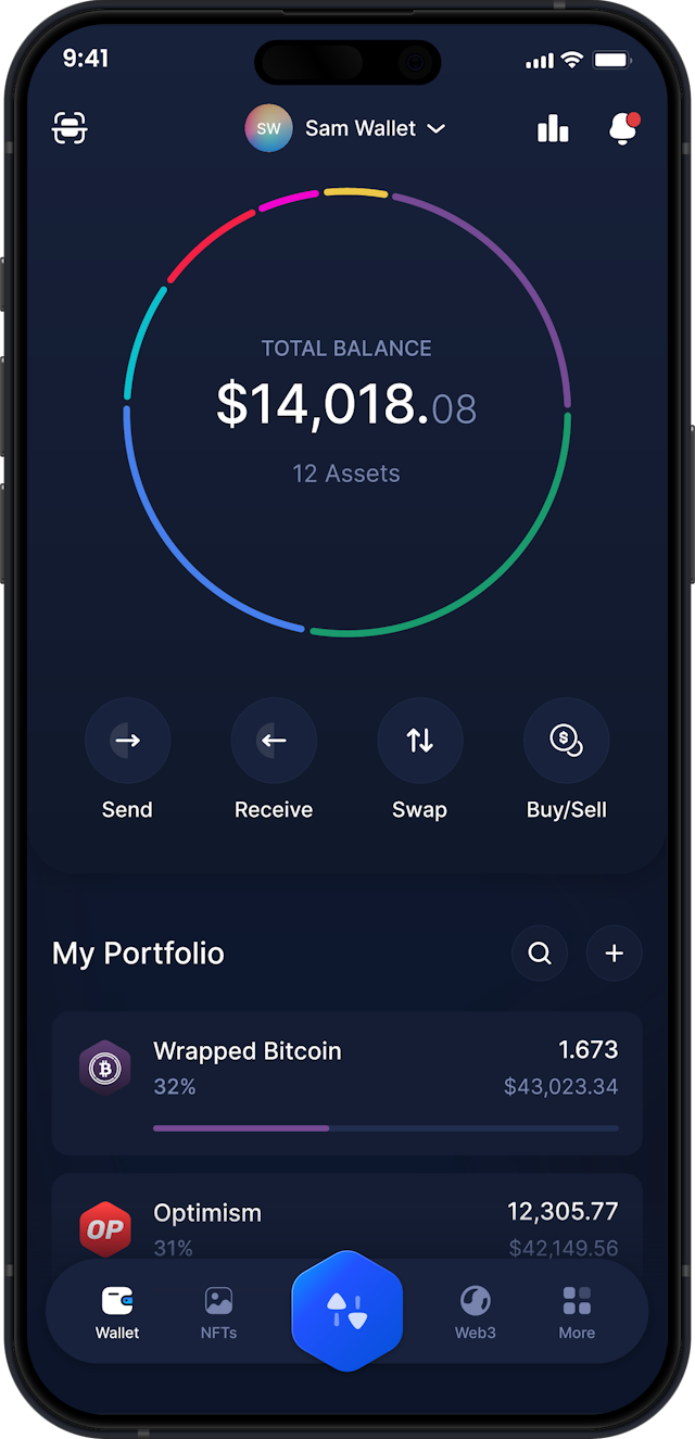 Infinity Mobile Wrapped Bitcoin Wallet - Dashboard WBTC