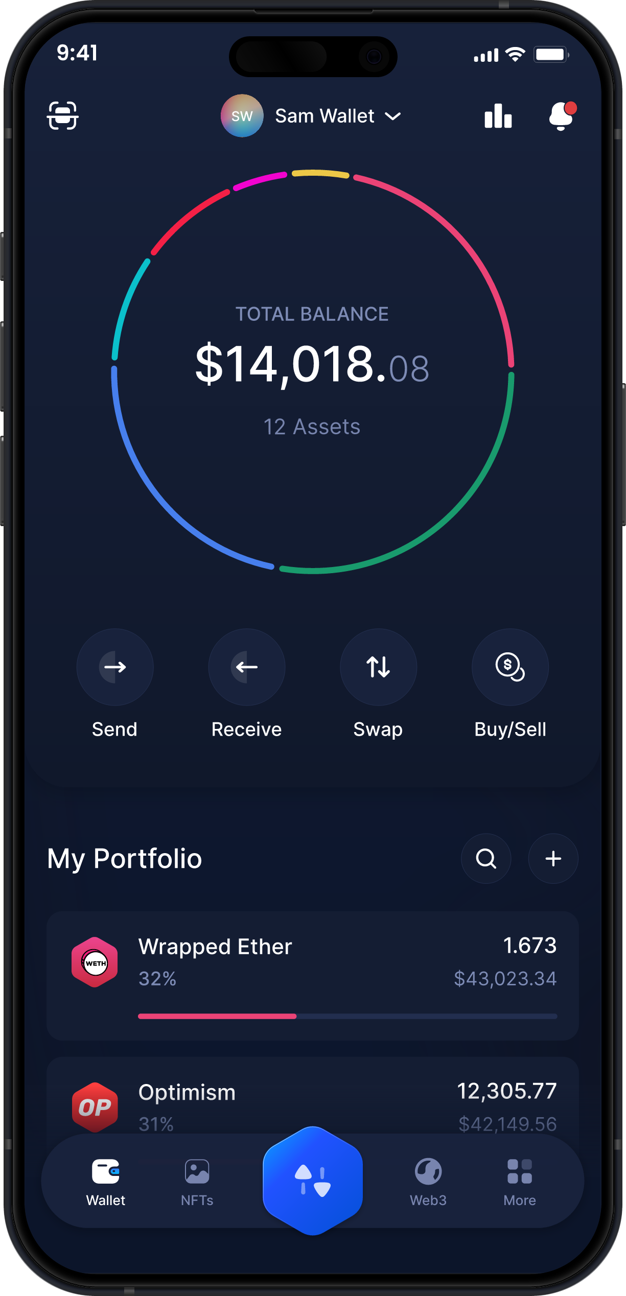Infinity Mobile Wrapped Ether Wallet - WETH Dashboard