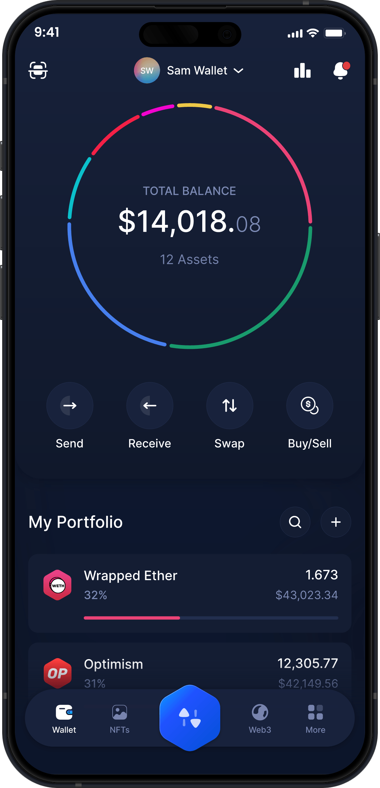 Infinity Mobile Wrapped Ether Wallet - WETH Dashboard