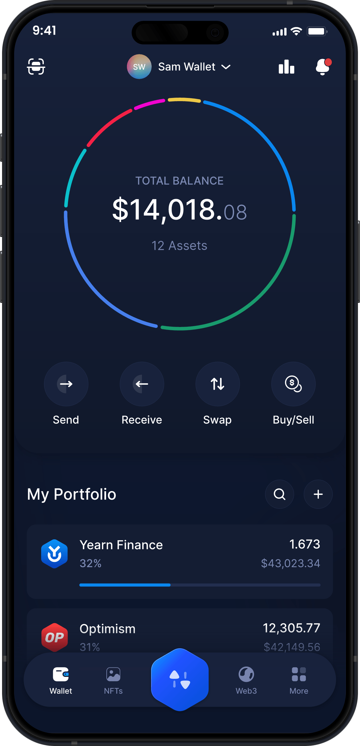 Infinity Mobile Yearn Finance Wallet - Dashboard YFI