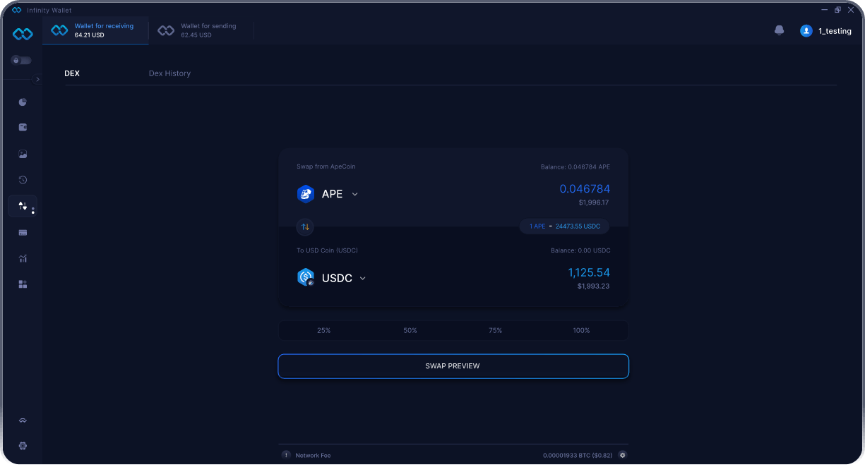 Portefeuille Mobile ApeCoin Infinity - Pont & Agrégateur DEX