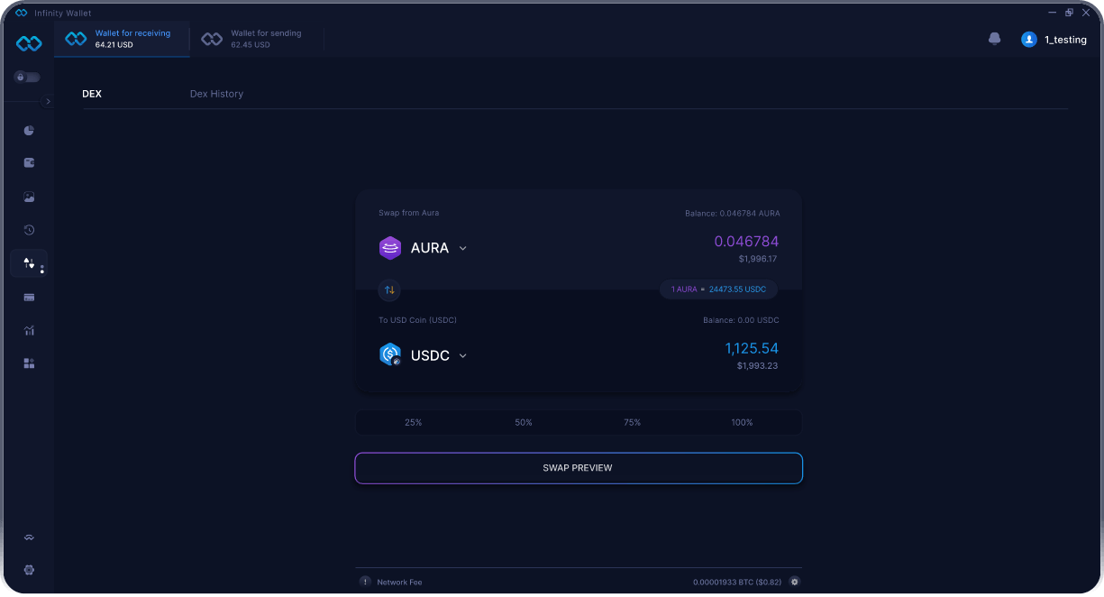 Wallet Aura Móvil de Infinity - Puente y Agregador DEX