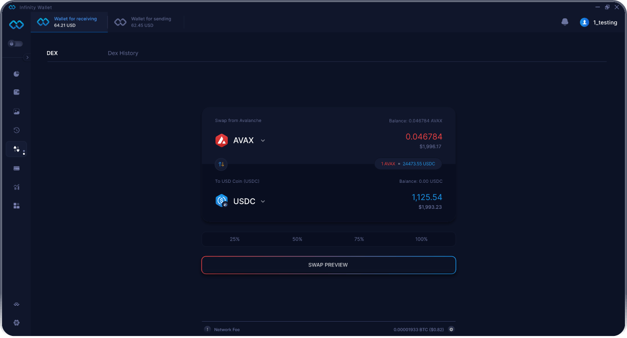 Infinity Mobile Avalanche Wallet - Bridge & DEX Aggregator