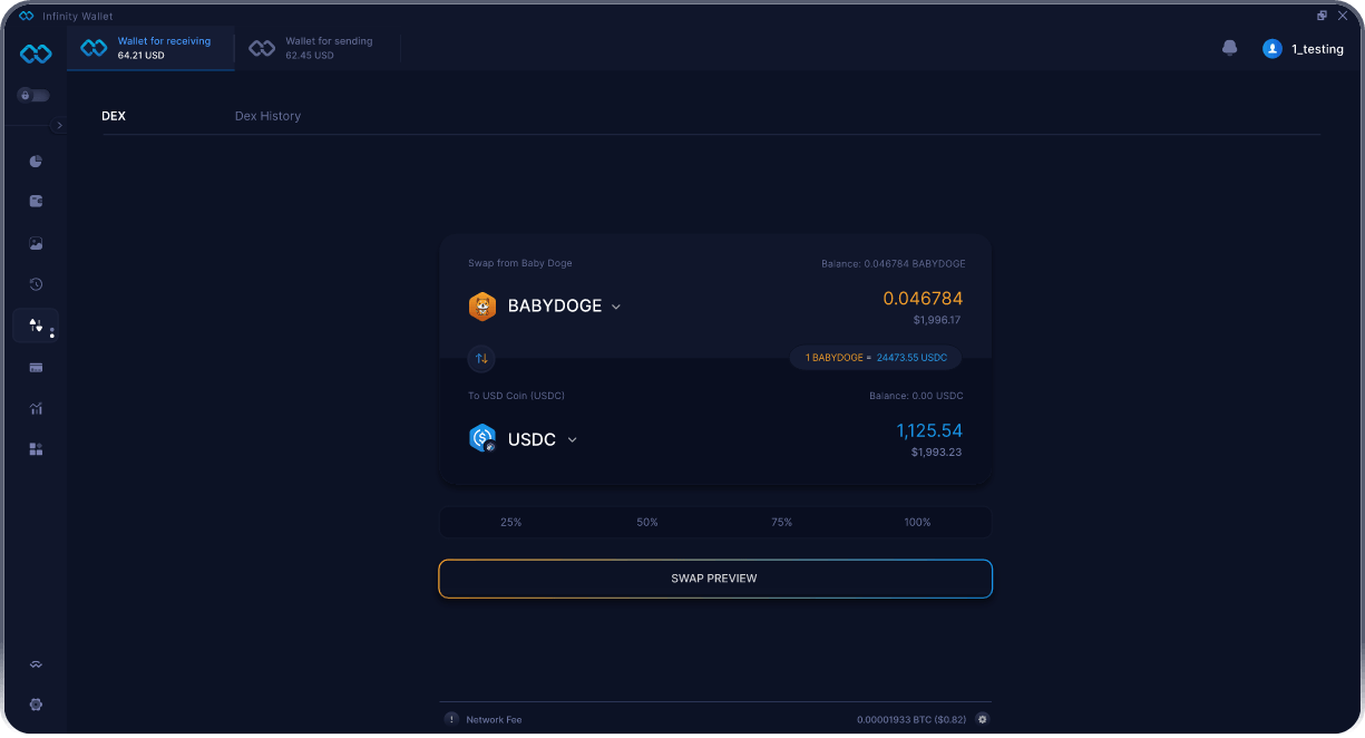 Infinity Mobile Baby Doge Wallet - Bridge & DEX Aggregator