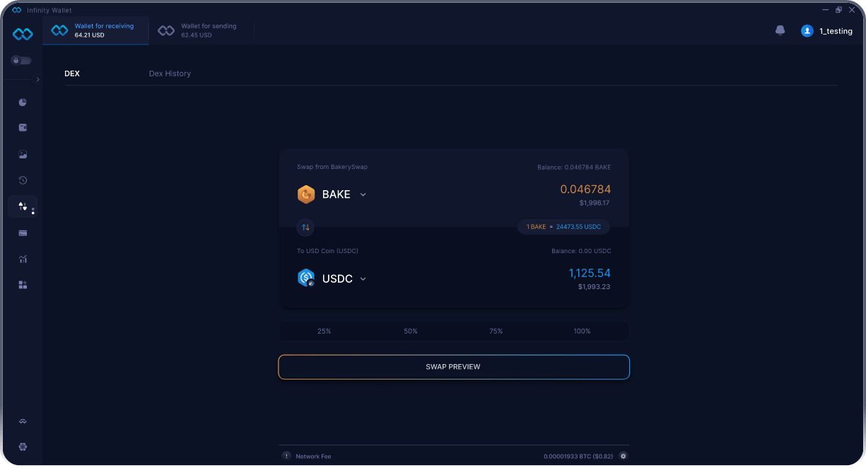 Infinity Mobile BakerySwap Wallet - Bridge & DEX Aggregator