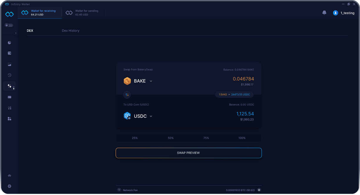 Wallet BakerySwap Móvil de Infinity - Puente y Agregador DEX