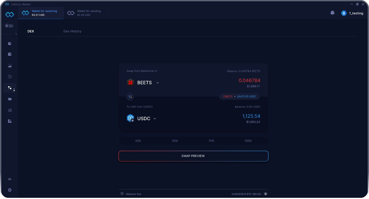 Кошелёк Infinity для мобильных устройств - Мост и Агрегатор DEX