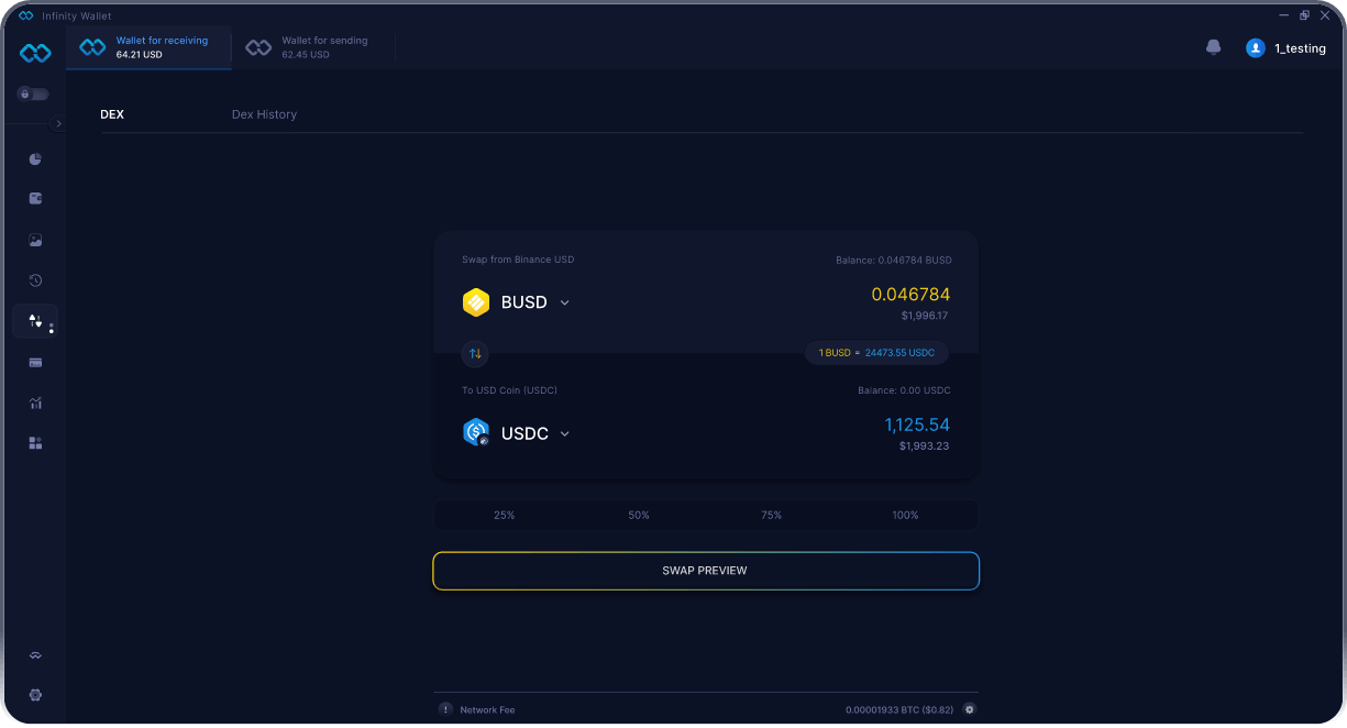 Portefeuille Mobile Binance USD Infinity - Pont & Agrégateur DEX