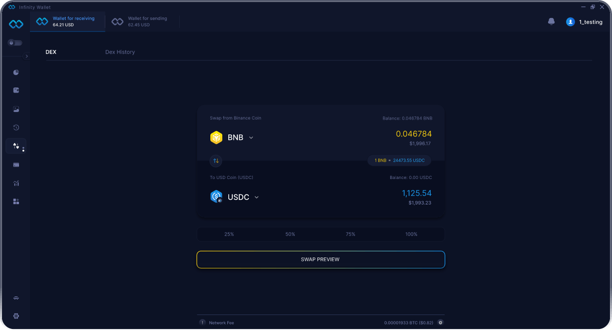 Portefeuille Mobile Binance Coin Infinity - Pont & Agrégateur DEX