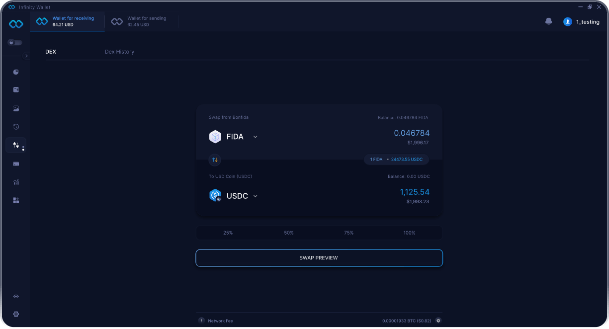 Infinity Móvel Bonfida Wallet - Ponte e Agregador DEX