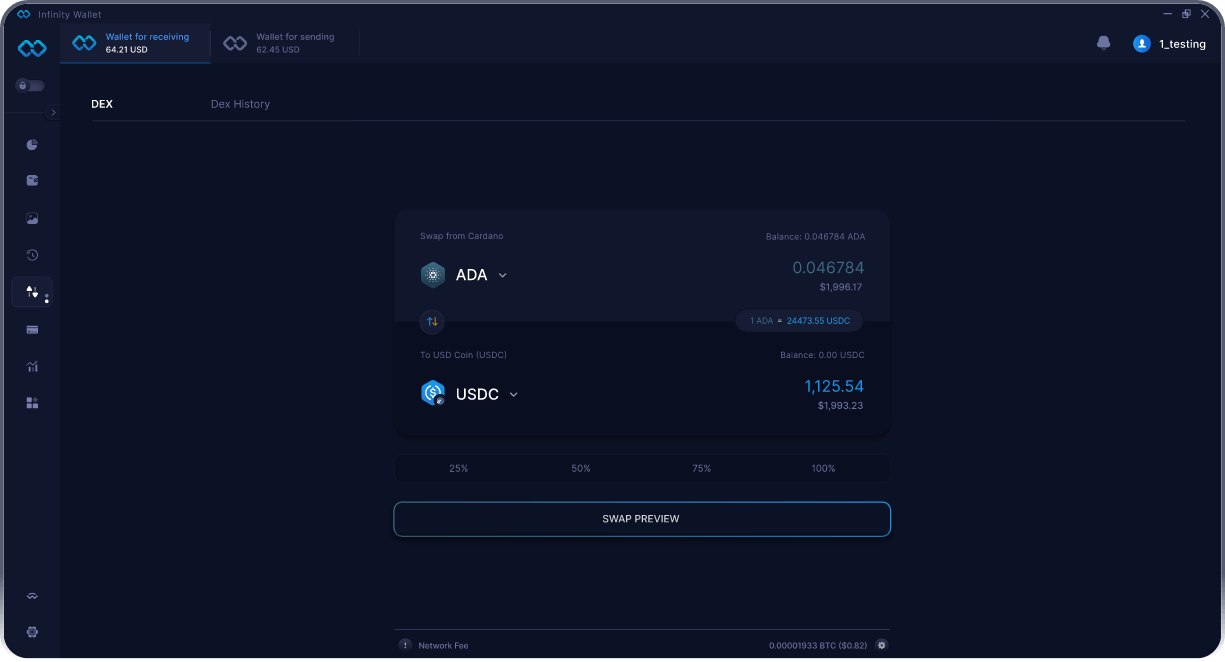 Infinity Mobile Cardano Wallet - Bridge & DEX Aggregator