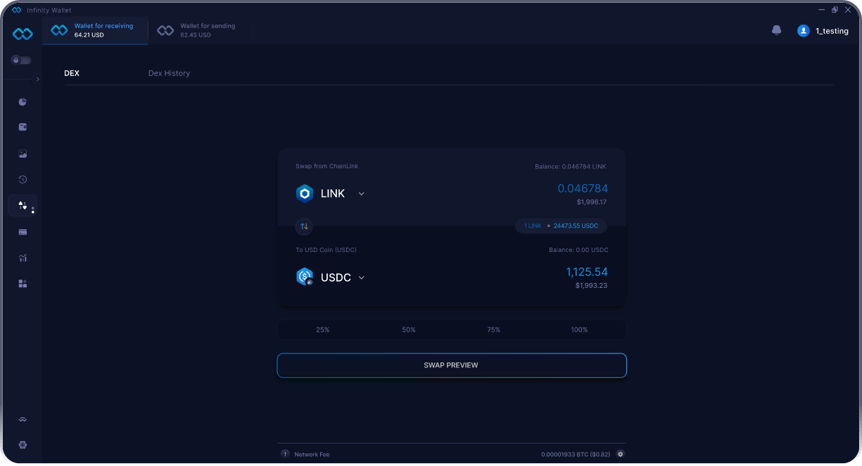 Infinity Mobile ChainLink Wallet - Bridge & DEX Aggregator