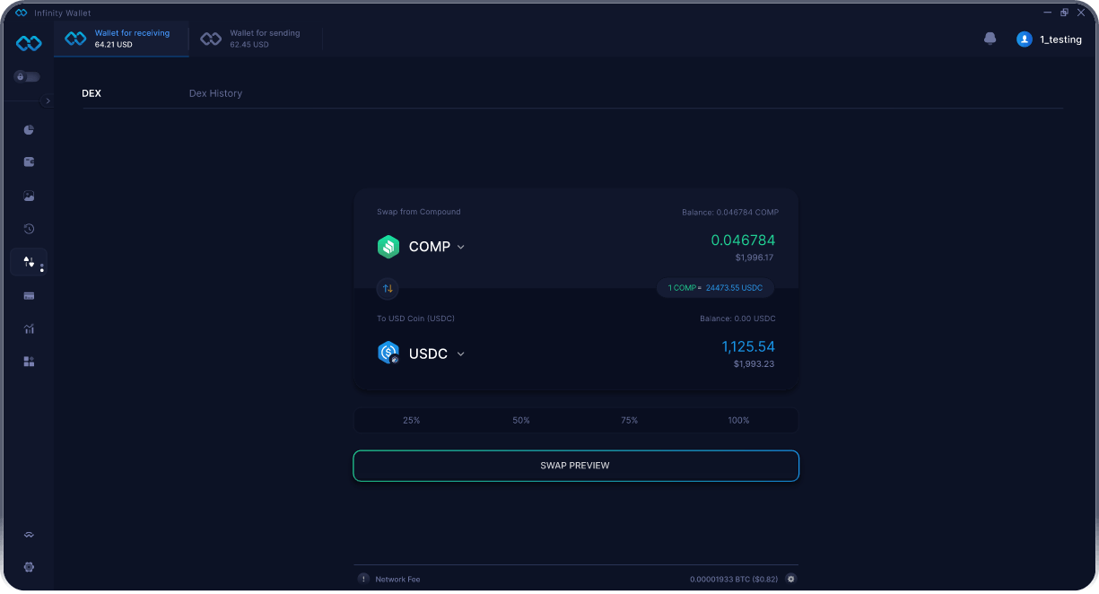 Infinity Móvel Compound Wallet - Ponte e Agregador DEX