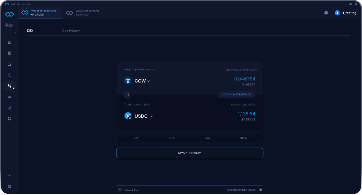 Portefeuille Mobile CoW Protocol Infinity - Pont & Agrégateur DEX