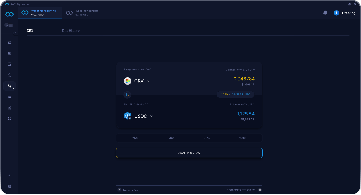 Wallet Curve DAO Móvil de Infinity - Puente y Agregador DEX