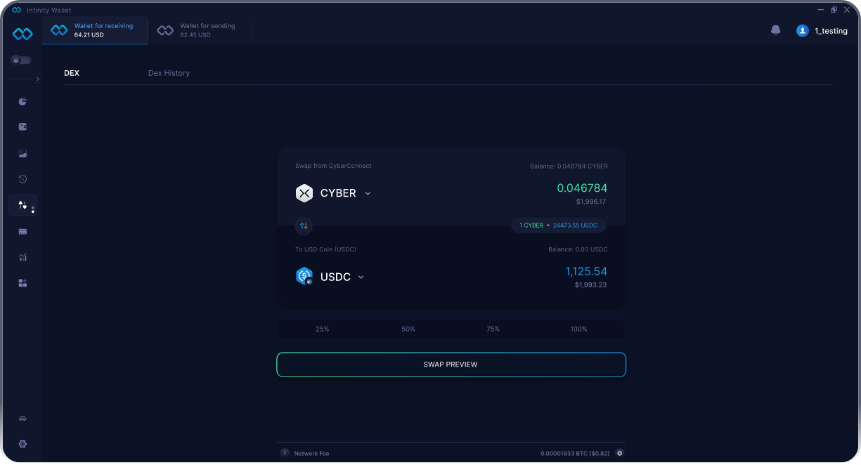 Portefeuille Mobile CyberConnect Infinity - Pont & Agrégateur DEX