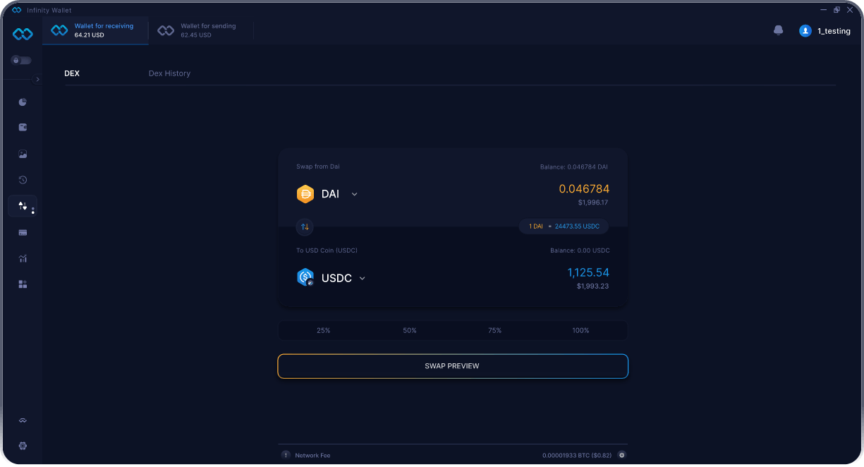 Portefeuille Mobile Dai Infinity - Pont & Agrégateur DEX