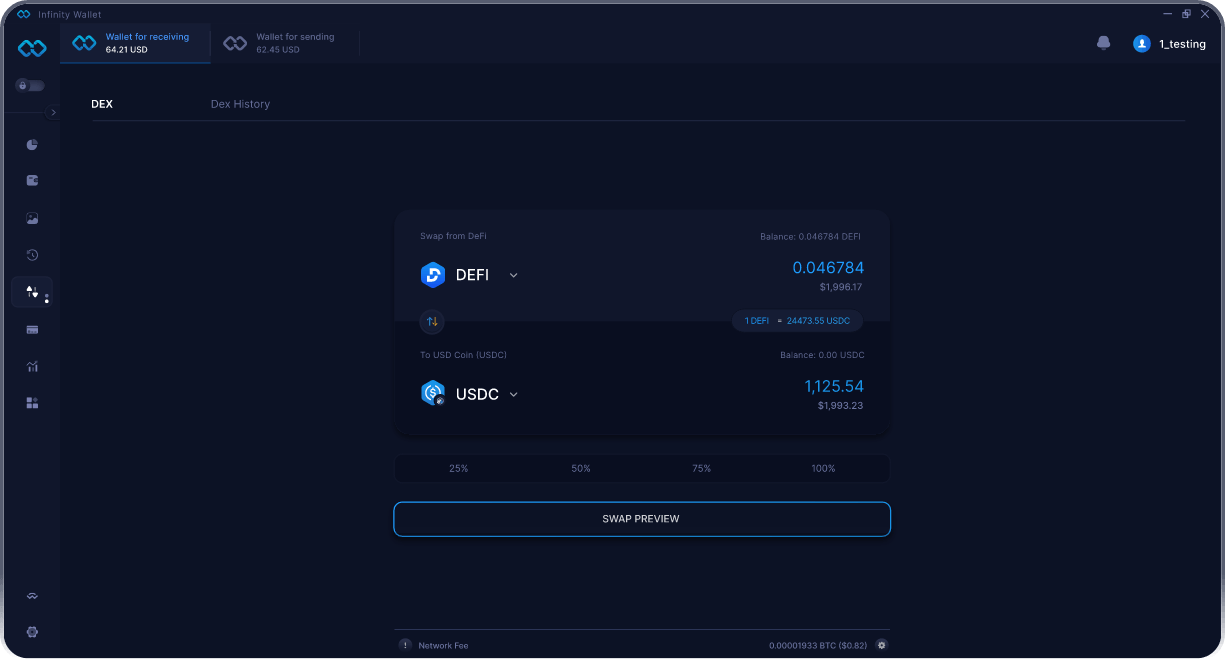 Portefeuille Mobile DeFi Infinity - Pont & Agrégateur DEX