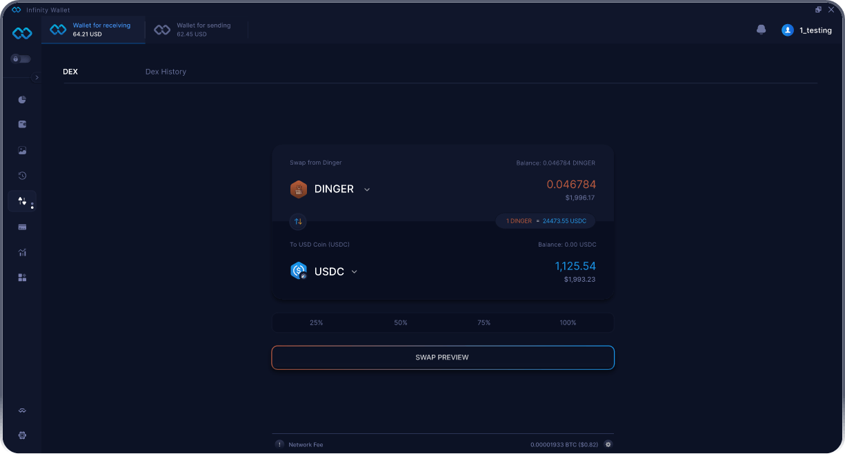 Infinity Mobile Dinger Wallet - Bridge & DEX Aggregator