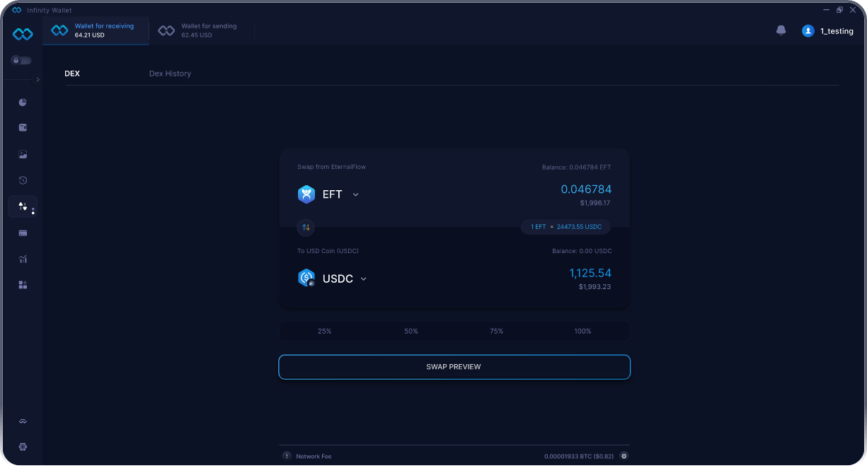 Infinity Mobile EternalFlow Wallet - Bridge & DEX Aggregator