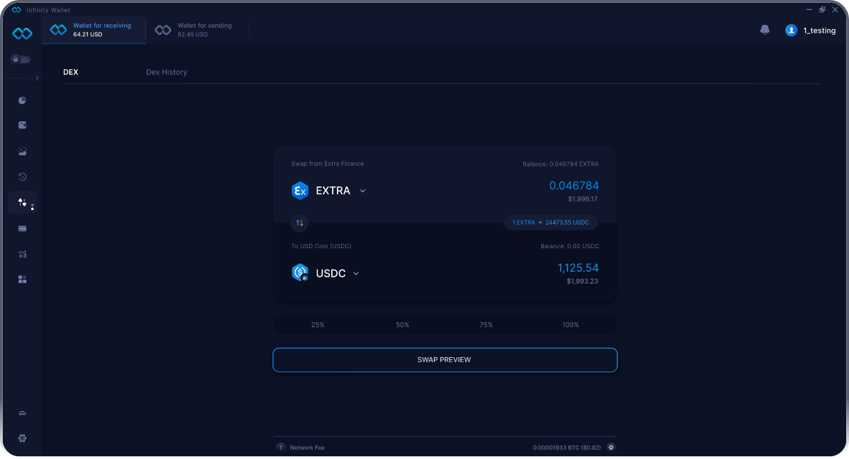 Infinity Mobile Extra Finance Wallet - Bridge & DEX Aggregator