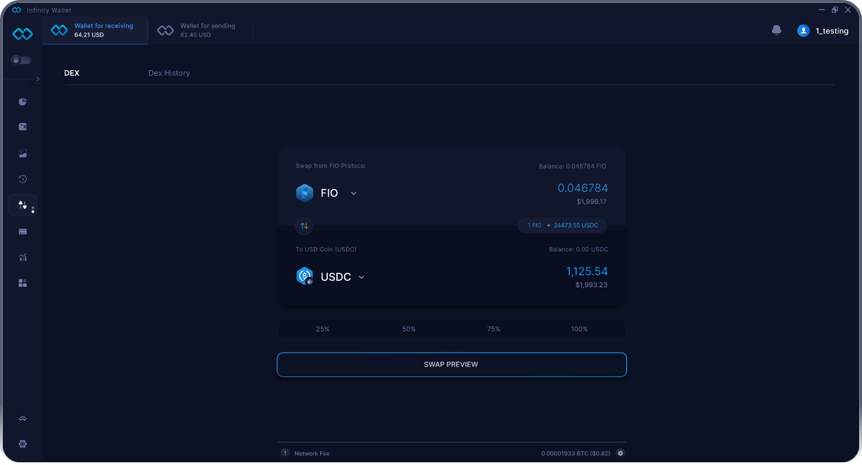 Portefeuille Mobile FIO Protocol Infinity - Pont & Agrégateur DEX