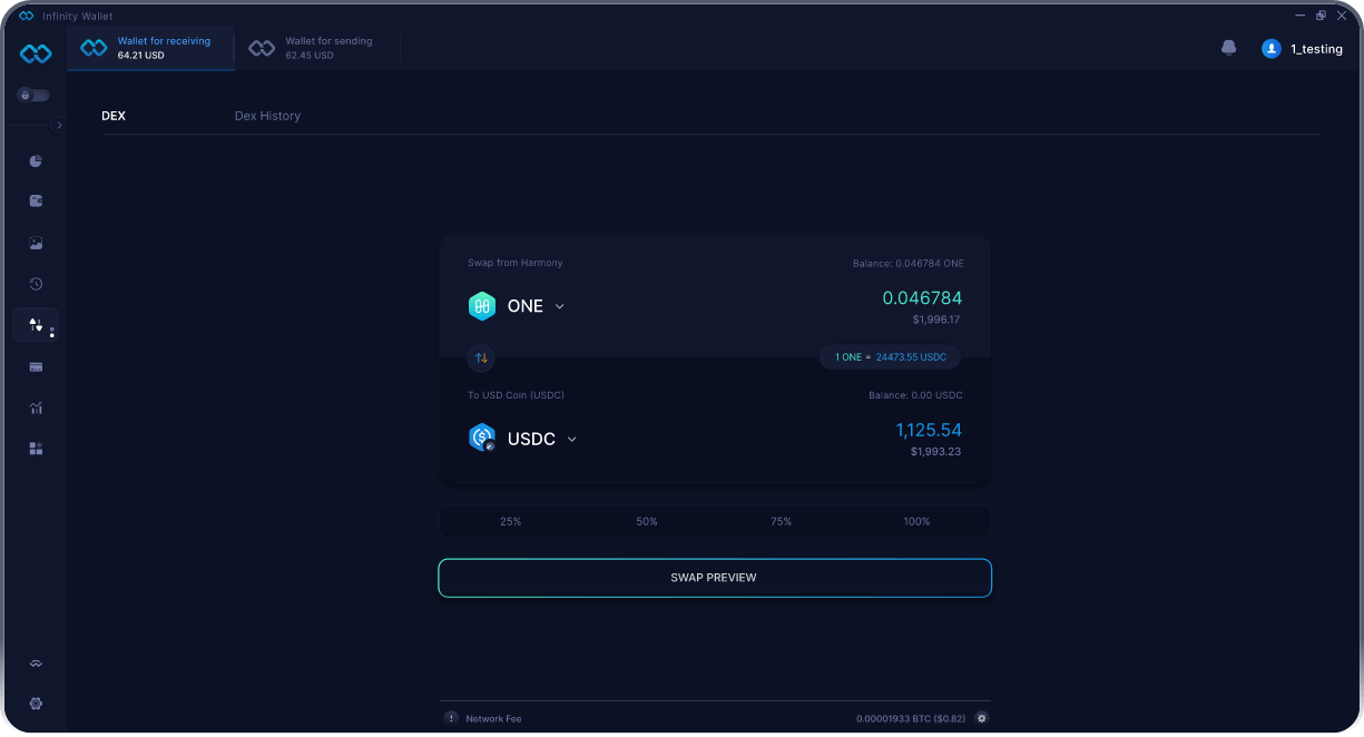 Portefeuille Mobile Harmony Infinity - Pont & Agrégateur DEX