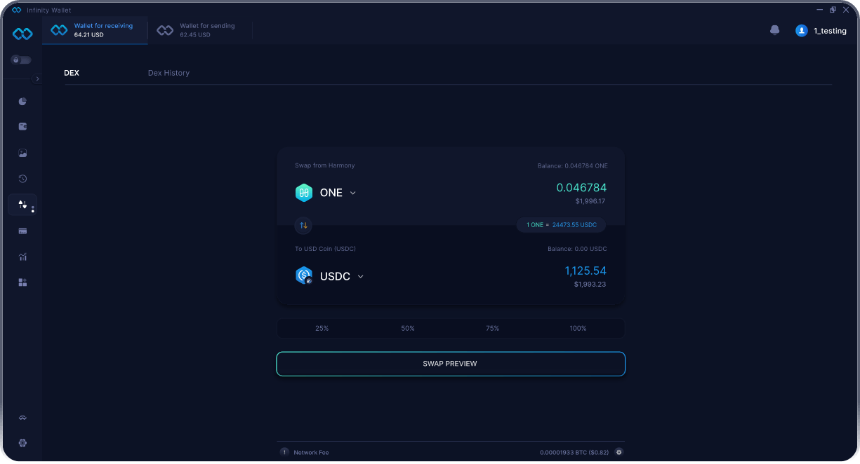 Infinity Mobile Harmony Wallet - Bridge & DEX Aggregator