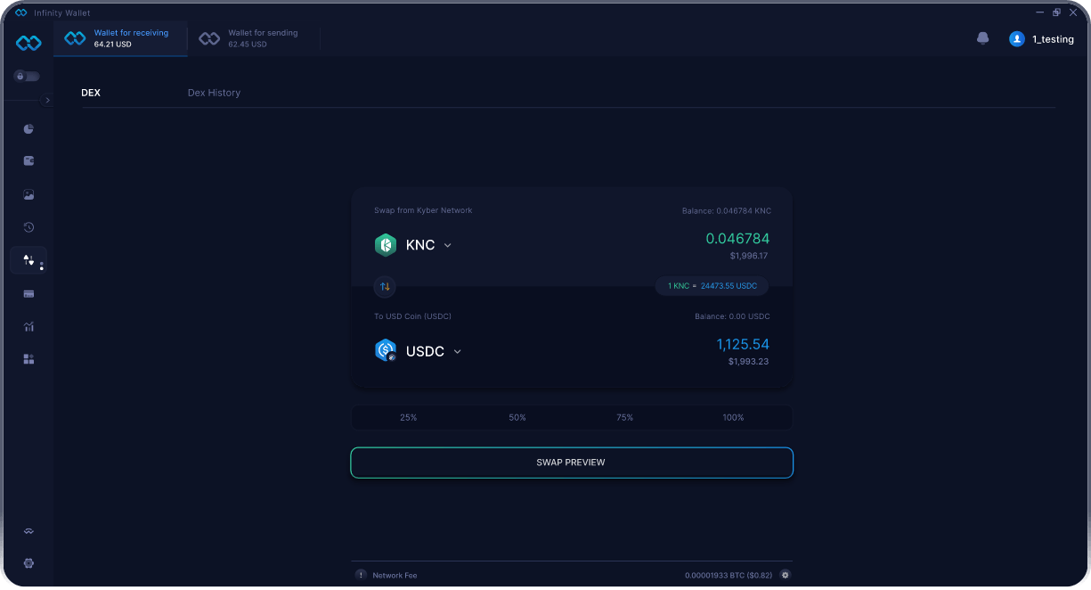 Portefeuille Mobile Kyber Network Infinity - Pont & Agrégateur DEX