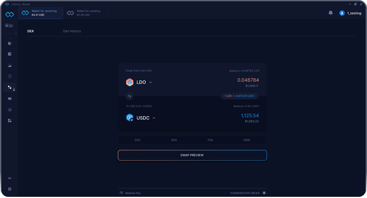 Portefeuille Mobile Lido DAO Infinity - Pont & Agrégateur DEX